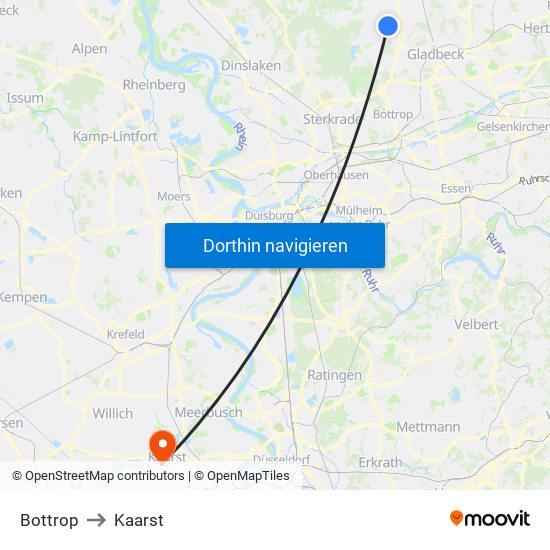 Bottrop to Kaarst map