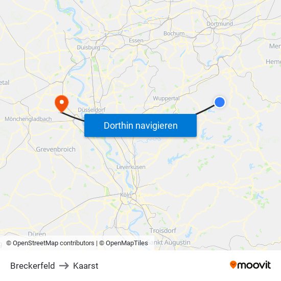 Breckerfeld to Kaarst map