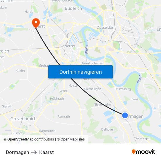 Dormagen to Kaarst map