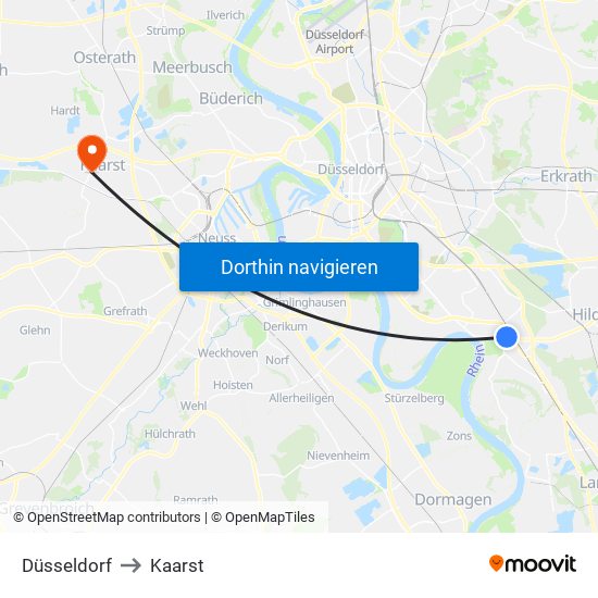 Düsseldorf to Kaarst map