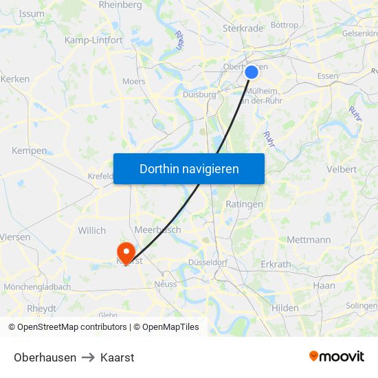 Oberhausen to Kaarst map