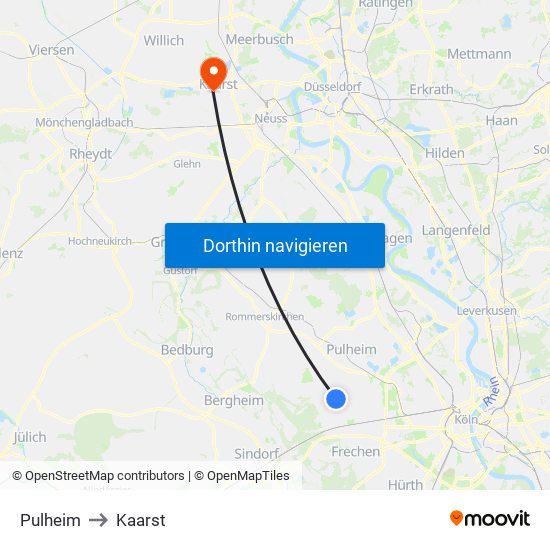 Pulheim to Kaarst map