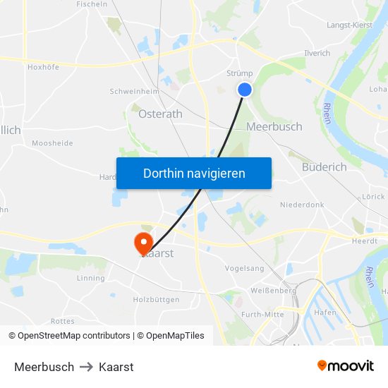 Meerbusch to Kaarst map