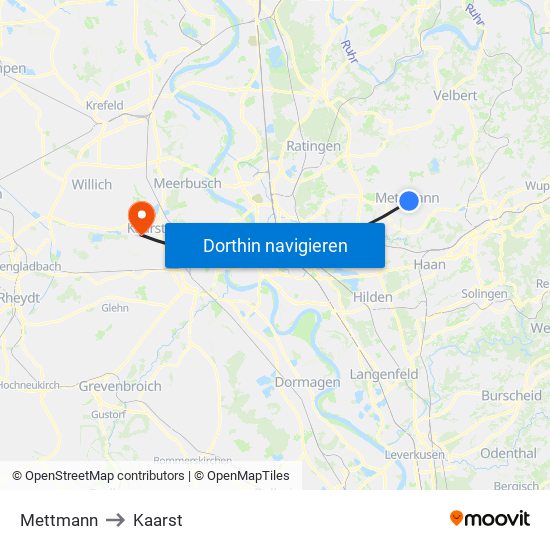 Mettmann to Kaarst map
