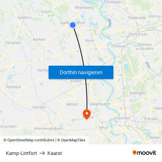 Kamp-Lintfort to Kaarst map