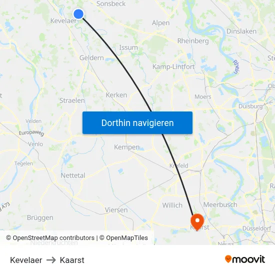 Kevelaer to Kaarst map