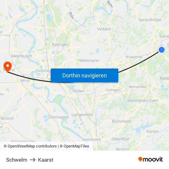 Schwelm to Kaarst map