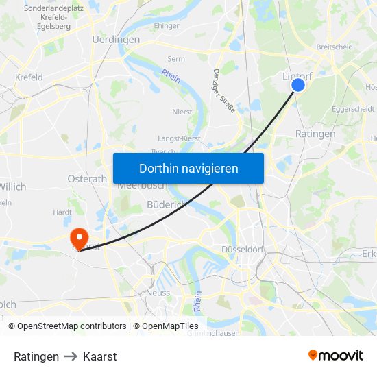 Ratingen to Kaarst map