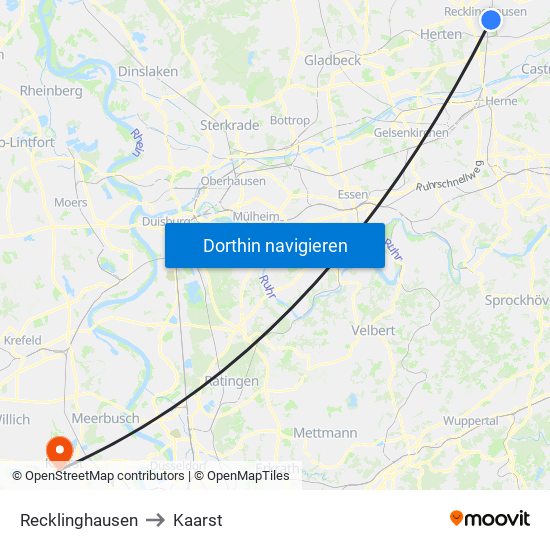 Recklinghausen to Kaarst map