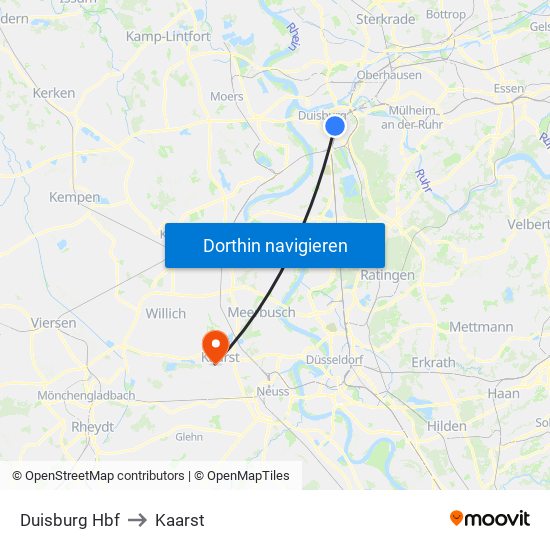 Duisburg Hbf to Kaarst map