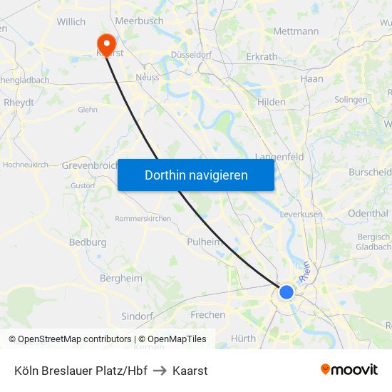 Köln Breslauer Platz/Hbf to Kaarst map