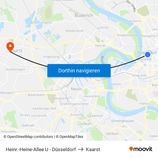 Heinr.-Heine-Allee U - Düsseldorf to Kaarst map