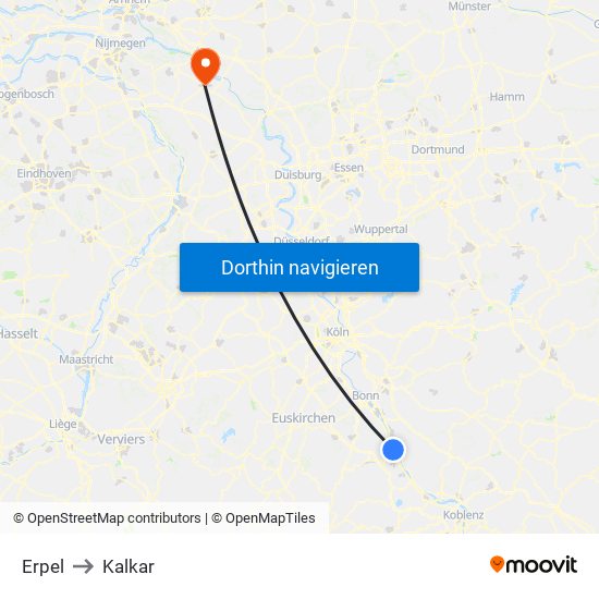Erpel to Kalkar map