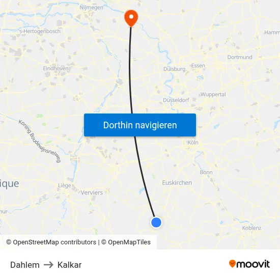 Dahlem to Kalkar map