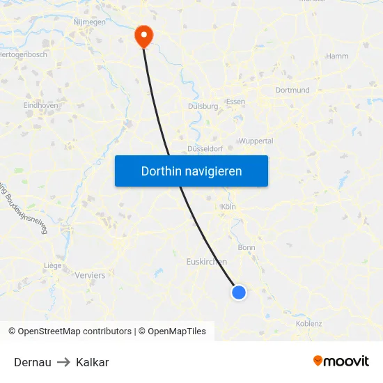 Dernau to Kalkar map