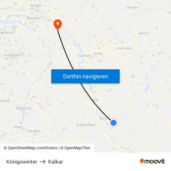 Königswinter to Kalkar map