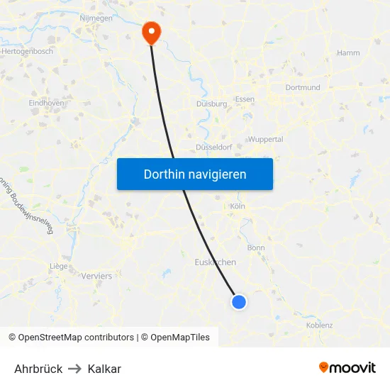 Ahrbrück to Kalkar map
