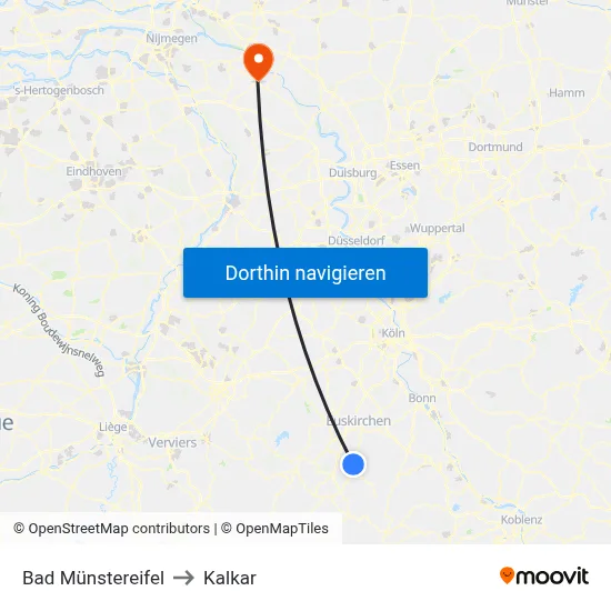 Bad Münstereifel to Kalkar map
