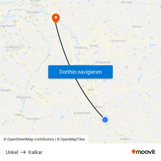 Unkel to Kalkar map