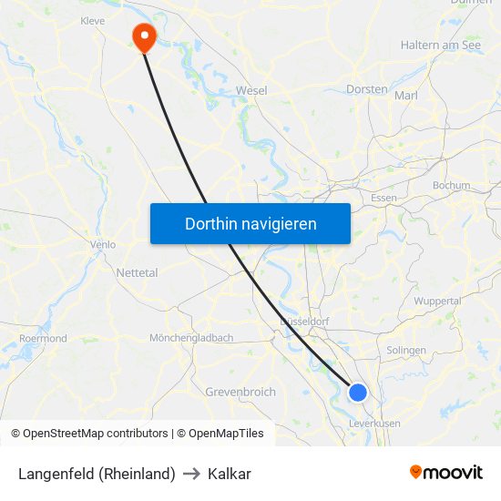 Langenfeld (Rheinland) to Kalkar map