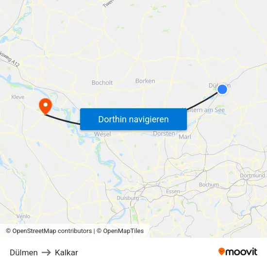 Dülmen to Kalkar map