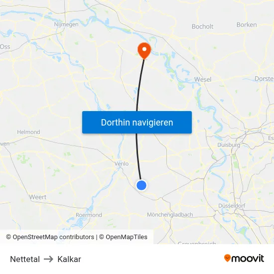 Nettetal to Kalkar map