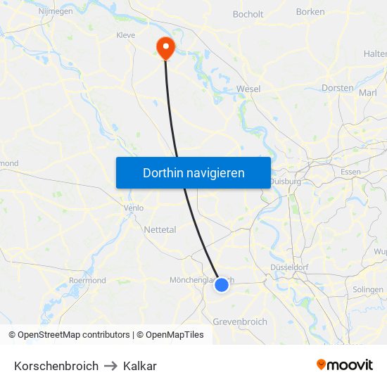 Korschenbroich to Kalkar map