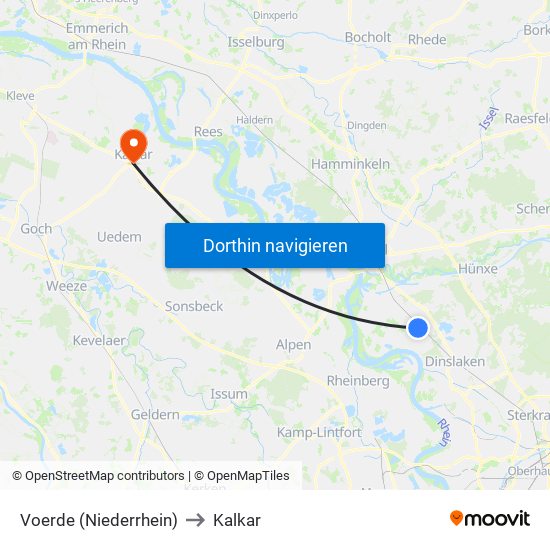 Voerde (Niederrhein) to Kalkar map
