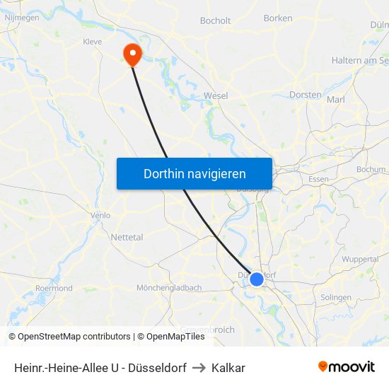 Heinr.-Heine-Allee U - Düsseldorf to Kalkar map