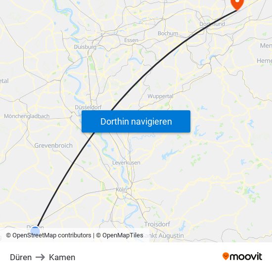 Düren to Kamen map