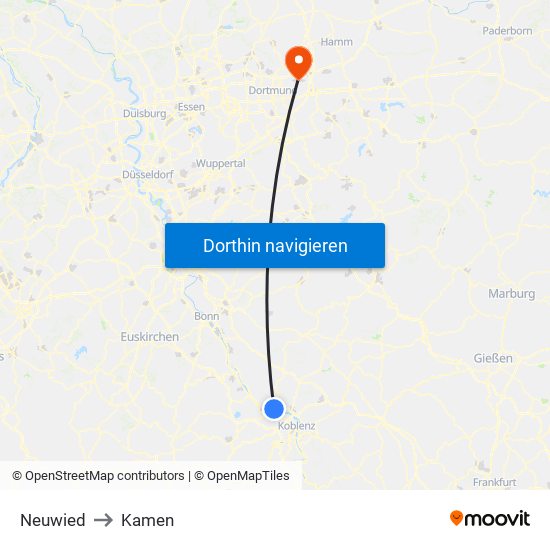 Neuwied to Kamen map