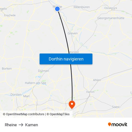Rheine to Kamen map