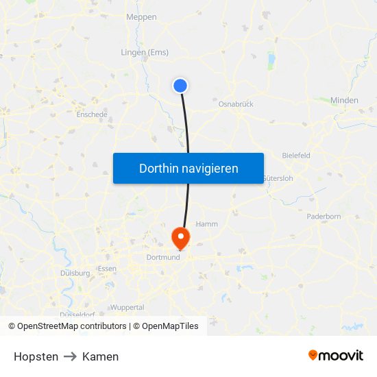 Hopsten to Kamen map