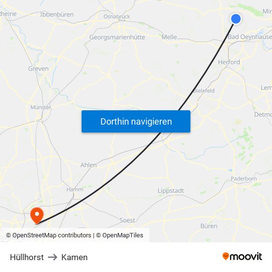 Hüllhorst to Kamen map