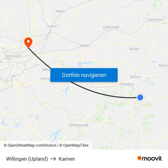 Willingen (Upland) to Kamen map