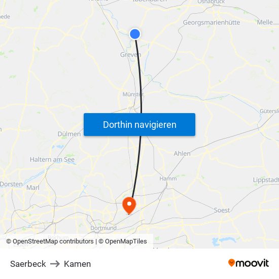 Saerbeck to Kamen map