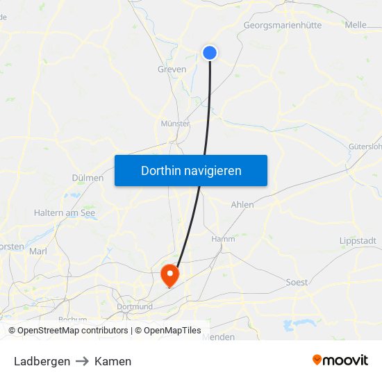 Ladbergen to Kamen map