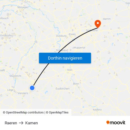 Raeren to Kamen map