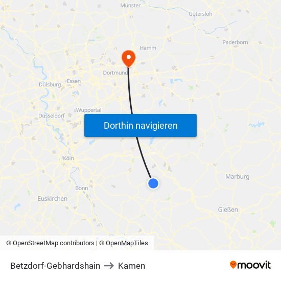 Betzdorf-Gebhardshain to Kamen map