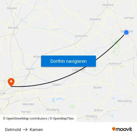 Detmold to Kamen map