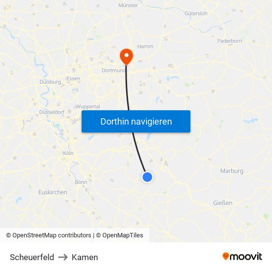 Scheuerfeld to Kamen map