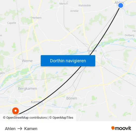 Ahlen to Kamen map