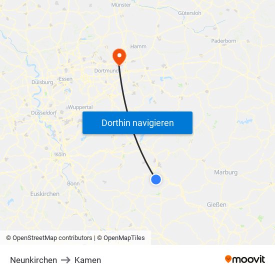 Neunkirchen to Kamen map