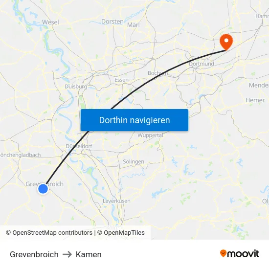 Grevenbroich to Kamen map