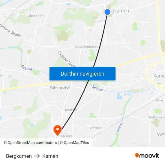 Bergkamen to Kamen map