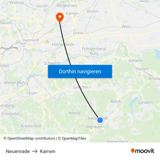 Neuenrade to Kamen map