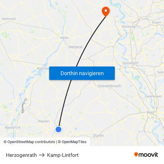 Herzogenrath to Kamp-Lintfort map