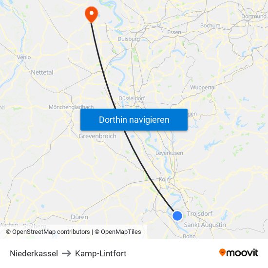 Niederkassel to Kamp-Lintfort map