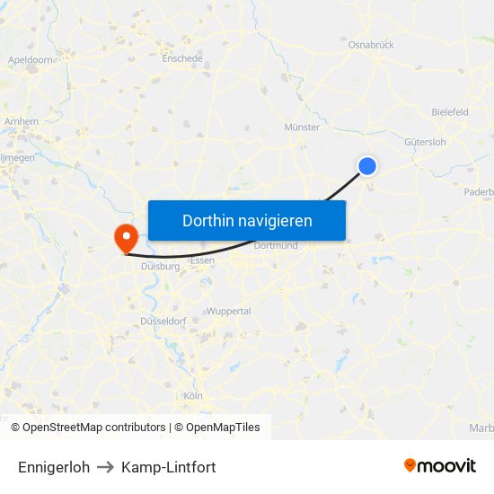 Ennigerloh to Kamp-Lintfort map