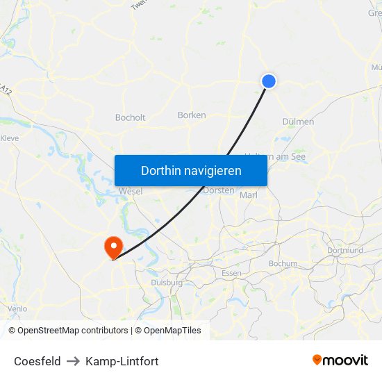 Coesfeld to Kamp-Lintfort map